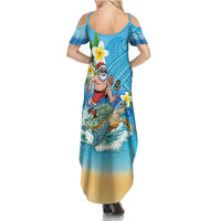 Polynesian Merry Christmas Summer Maxi Dress Funny Santa with Sea Turtle Beach Plumeria LT03 - Polynesian Pride