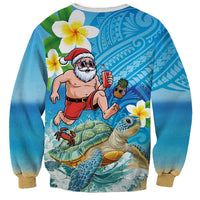 Polynesian Merry Christmas Sweatshirt Funny Santa with Sea Turtle Beach Plumeria - Polynesian Pride