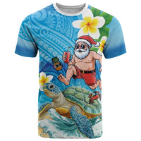 Polynesian Merry Christmas T Shirt Funny Santa with Sea Turtle Beach Plumeria LT03 Multicolor - Polynesian Pride