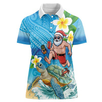 Polynesian Merry Christmas Women Polo Shirt Funny Santa with Sea Turtle Beach Plumeria - Polynesian Pride