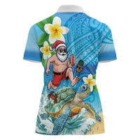 Polynesian Merry Christmas Women Polo Shirt Funny Santa with Sea Turtle Beach Plumeria - Polynesian Pride
