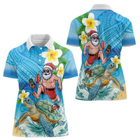 Polynesian Merry Christmas Women Polo Shirt Funny Santa with Sea Turtle Beach Plumeria - Polynesian Pride