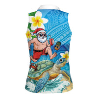 Polynesian Merry Christmas Women Sleeveless Polo Shirt Funny Santa with Sea Turtle Beach Plumeria - Polynesian Pride