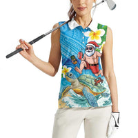Polynesian Merry Christmas Women Sleeveless Polo Shirt Funny Santa with Sea Turtle Beach Plumeria - Polynesian Pride