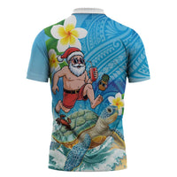 Polynesian Merry Christmas Zipper Polo Shirt Funny Santa with Sea Turtle Beach Plumeria - Polynesian Pride