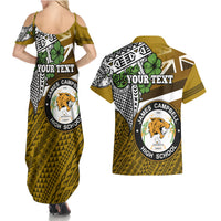 Hawaii James Campbell High School Couples Matching Summer Maxi Dress and Hawaiian Shirt Kakau Pattern Gold Color Version LT03 - Polynesian Pride
