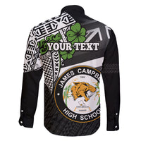 Hawaii James Campbell High School Family Matching Long Sleeve Bodycon Dress and Hawaiian Shirt Kakau Pattern Black Version LT03 - Polynesian Pride