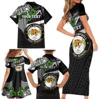 Hawaii James Campbell High School Family Matching Short Sleeve Bodycon Dress and Hawaiian Shirt Kakau Pattern Black Version LT03 - Polynesian Pride