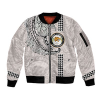 Custom Hawaii James Campbell High School Sleeve Zip Bomber Jacket Tribal Kakau Pattern LT03 Unisex White - Polynesian Pride