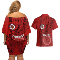 Hawaii Kahuku High & Intermediate School Couples Matching Off Shoulder Short Dress and Hawaiian Shirt Tribal Kakau Pattern LT03 - Polynesian Pride