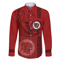 Hawaii Kahuku High & Intermediate School Family Matching Summer Maxi Dress and Hawaiian Shirt Tribal Kakau Pattern LT03 Dad's Shirt - Long Sleeve Red - Polynesian Pride
