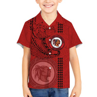 Hawaii Kahuku High & Intermediate School Family Matching Tank Maxi Dress and Hawaiian Shirt Tribal Kakau Pattern LT03 Son's Shirt Red - Polynesian Pride