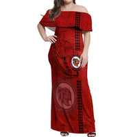 Hawaii Kahuku High & Intermediate School Off Shoulder Maxi Dress Tribal Kakau Pattern LT03 Women Red - Polynesian Pride