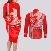Hawaii Kalani High School Couples Matching Long Sleeve Bodycon Dress and Long Sleeve Button Shirt Tribal Kakau Pattern LT03 - Polynesian Pride