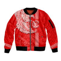 Hawaii Kalani High School Sleeve Zip Bomber Jacket Tribal Kakau Pattern LT03 Unisex Red - Polynesian Pride