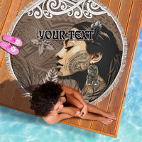 Custom New Zealand Womens Day Beach Blanket Traditional Maori Woman Polynesian Pattern Brown Color LT03 - Polynesian Pride