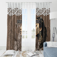 Custom New Zealand Womens Day Window Curtain Traditional Maori Woman Polynesian Pattern Brown Color LT03 - Polynesian Pride