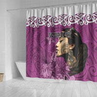 Custom New Zealand Womens Day Shower Curtain Traditional Maori Woman Polynesian Pattern Pink Color LT03 - Polynesian Pride