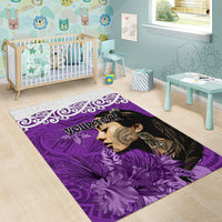 Custom New Zealand Womens Day Area Rug Traditional Maori Woman Polynesian Pattern Purple Color LT03 - Polynesian Pride