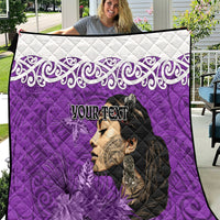 Custom New Zealand Womens Day Quilt Traditional Maori Woman Polynesian Pattern Purple Color LT03 Purple - Polynesian Pride
