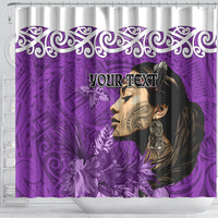 Custom New Zealand Womens Day Shower Curtain Traditional Maori Woman Polynesian Pattern Purple Color LT03 - Polynesian Pride