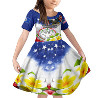 Custom Northern Mariana Islands Commonwealth Covenant Day Family Matching Mermaid Dress and Hawaiian Shirt Plumeria Flower Splash Style LT03 Daughter's Dress Blue - Polynesian Pride