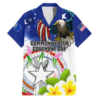 Custom Northern Mariana Islands Commonwealth Covenant Day Family Matching Mermaid Dress and Hawaiian Shirt Plumeria Flower Splash Style LT03 Dad's Shirt - Short Sleeve Blue - Polynesian Pride
