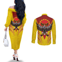 American Samoa Fautasi Race Couples Matching Off The Shoulder Long Sleeve Dress and Long Sleeve Button Shirt Pago Pago-Aeto Samoan Tattoo and Eagle