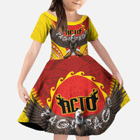 American Samoa Fautasi Race Family Matching Long Sleeve Bodycon Dress and Hawaiian Shirt Pago Pago-Aeto Samoan Tattoo and Eagle LT03 Daughter's Dress Yellow - Polynesian Pride