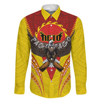American Samoa Fautasi Race Family Matching Off Shoulder Short Dress and Hawaiian Shirt Pago Pago-Aeto Samoan Tattoo and Eagle LT03 Dad's Shirt - Long Sleeve Yellow - Polynesian Pride