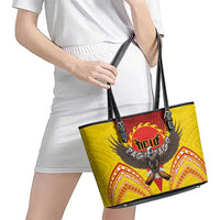 American Samoa Fautasi Race Leather Tote Bag Pago Pago-Aeto Samoan Tattoo and Eagle