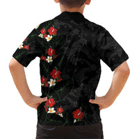 Hawaiian Taro Leaves-Hibiscus and Plumeria Family Matching Off Shoulder Maxi Dress and Hawaiian Shirt Floral Tribal Tattoo Motif LT03 - Polynesian Pride