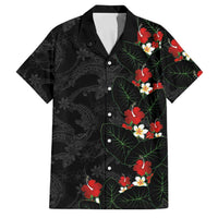 Hawaiian Taro Leaves-Hibiscus and Plumeria Family Matching Summer Maxi Dress and Hawaiian Shirt Floral Tribal Tattoo Motif LT03 Dad's Shirt - Short Sleeve Black - Polynesian Pride