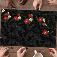 Hawaiian Taro Leaves-Hibiscus and Plumeria Puzzle Floral Tribal Tattoo Motif