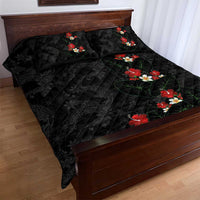 Hawaiian Taro Leaves-Hibiscus and Plumeria Quilt Bed Set Floral Tribal Tattoo Motif