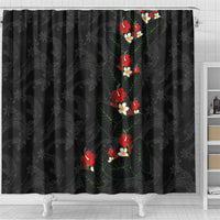 Hawaiian Taro Leaves-Hibiscus and Plumeria Shower Curtain Floral Tribal Tattoo Motif