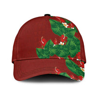 Hawaiian Taro Leaves-Hibiscus and Plumeria Classic Cap Polynesian Art-Kakau Tattoo Red