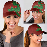 Hawaiian Taro Leaves-Hibiscus and Plumeria Classic Cap Polynesian Art-Kakau Tattoo Red