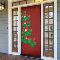 Hawaiian Taro Leaves-Hibiscus and Plumeria Door Cover Polynesian Art-Kakau Tattoo Red