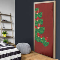 Hawaiian Taro Leaves-Hibiscus and Plumeria Door Cover Polynesian Art-Kakau Tattoo Red