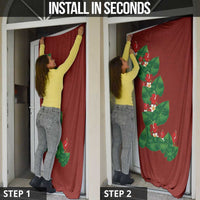 Hawaiian Taro Leaves-Hibiscus and Plumeria Door Cover Polynesian Art-Kakau Tattoo Red