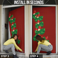 Hawaiian Taro Leaves-Hibiscus and Plumeria Door Cover Polynesian Art-Kakau Tattoo Red