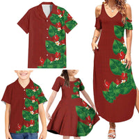 Hawaiian Taro Leaves-Hibiscus and Plumeria Family Matching Summer Maxi Dress and Hawaiian Shirt Polynesian Art-Kakau Tattoo Red