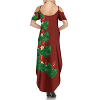 Hawaiian Taro Leaves-Hibiscus and Plumeria Family Matching Summer Maxi Dress and Hawaiian Shirt Polynesian Art-Kakau Tattoo Red