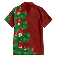 Hawaiian Taro Leaves-Hibiscus and Plumeria Hawaiian Shirt Polynesian Art-Kakau Tattoo Red