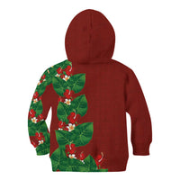 Hawaiian Taro Leaves-Hibiscus and Plumeria Kid Hoodie Polynesian Art-Kakau Tattoo Red