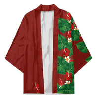 Hawaiian Taro Leaves-Hibiscus and Plumeria Kimono Polynesian Art-Kakau Tattoo Red