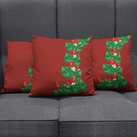 Hawaiian Taro Leaves-Hibiscus and Plumeria Pillow Cover Polynesian Art-Kakau Tattoo Red