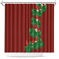 Hawaiian Taro Leaves-Hibiscus and Plumeria Shower Curtain Polynesian Art-Kakau Tattoo Red