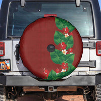 Hawaiian Taro Leaves-Hibiscus and Plumeria Spare Tire Cover Polynesian Art-Kakau Tattoo Red